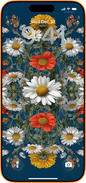 Wallpaper preview on iPhone 17 Pro Max running iOS 26 - Teal Daisy Mirror