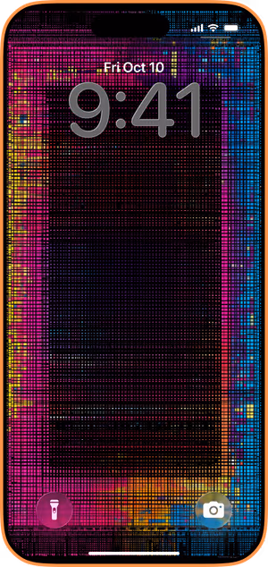 Wallpaper preview on iPhone 17 Pro Max running iOS 26 - Neon Grid Frame