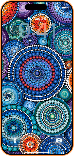 Wallpaper preview on iPhone 17 Pro Max running iOS 26 - Colorful Mandala Circles