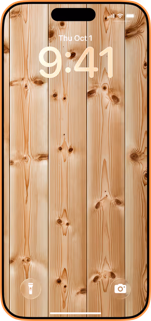 Wallpaper preview on iPhone 17 Pro Max running iOS 26 - Natural Wood Plank