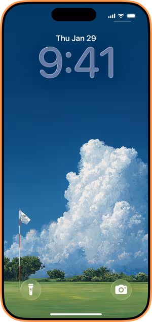 Wallpaper preview on iPhone 17 Pro Max running iOS 26 - Cumulus Golf Green
