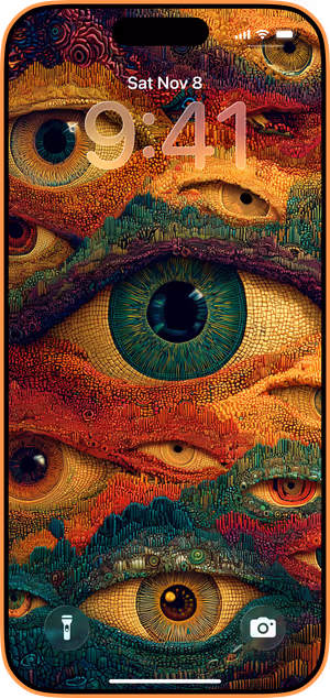 Wallpaper preview on iPhone 17 Pro Max running iOS 26 - Hypnotic Eye Mosaic