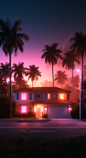 Neon Palm House — iPhone lock screen wallpaper