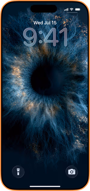 Wallpaper preview on iPhone 17 Pro Max running iOS 26 - Ethereal Blue Iris