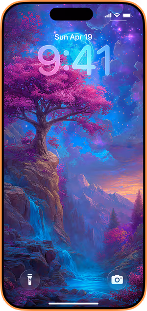 Wallpaper preview on iPhone 17 Pro Max running iOS 26 - Ethereal Moonlit Tree