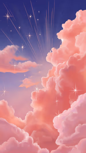 Dreamy pastel cloud scene centered on soft pink background with twinkling stars ultra HD wallpaper.