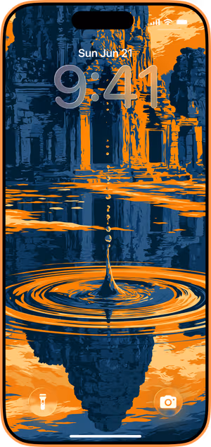 Wallpaper preview on iPhone 17 Pro Max running iOS 26 - Temple Drop Ripple