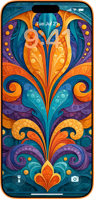 Wallpaper preview on iPhone 17 Pro Max running iOS 26 - Ornate Floral Motif