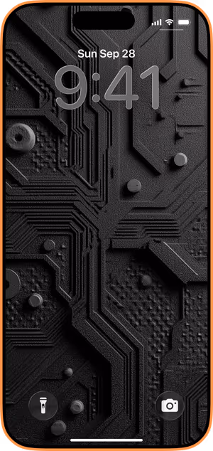 Wallpaper preview on iPhone 17 Pro Max running iOS 26 - Matte Circuitry