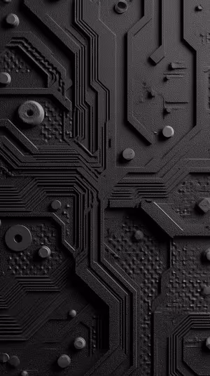 Minimalist matte circuit board texture centered on a deep black background with embossed traces ultra HD background