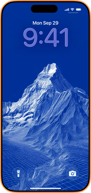 Wallpaper preview on iPhone 17 Pro Max running iOS 26 - Wireframe Mountain
