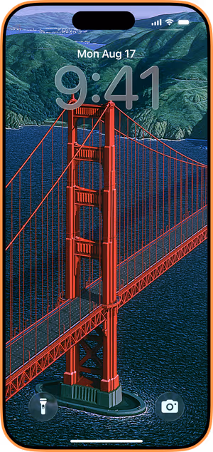 Wallpaper preview on iPhone 17 Pro Max running iOS 26 - Retro Golden Gate Bridge