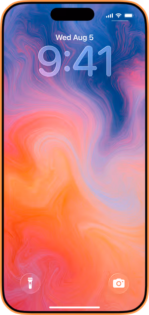 Wallpaper preview on iPhone 17 Pro Max running iOS 26 - Blue Pink Fluid Art