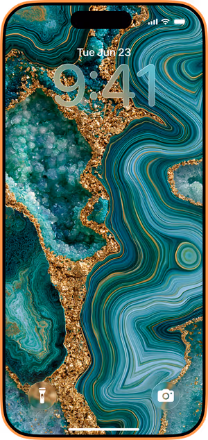 Wallpaper preview on iPhone 17 Pro Max running iOS 26 - Emerald Geode Luxe