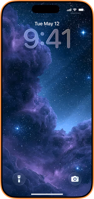 Wallpaper preview on iPhone 17 Pro Max running iOS 26 - Ethereal Nebula Cloud
