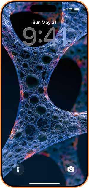 Wallpaper preview on iPhone 17 Pro Max running iOS 26 - Iridescent Bubble Mesh