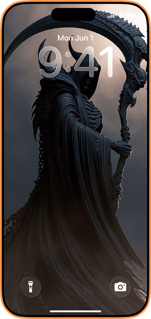 Wallpaper preview on iPhone 17 Pro Max running iOS 26 - Obsidian Reaper