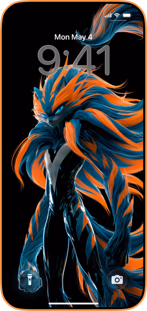 Wallpaper preview on iPhone 17 Pro Max running iOS 26 - Azure Ember Guardian