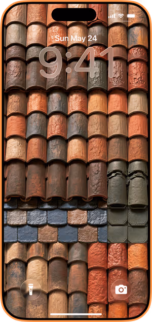 Wallpaper preview on iPhone 17 Pro Max running iOS 26 - Terracotta Tile Mosaic
