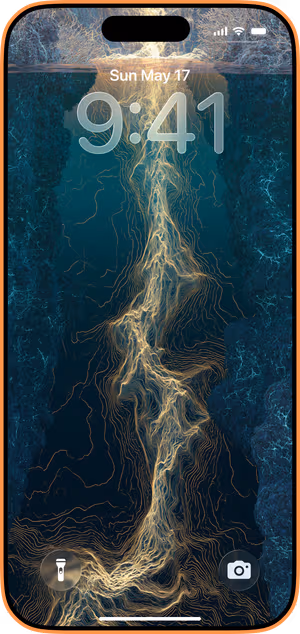 Wallpaper preview on iPhone 17 Pro Max running iOS 26 - Ethereal Energy Stream