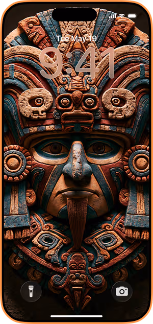 Wallpaper preview on iPhone 17 Pro Max running iOS 26 - Aztec Temple Mask
