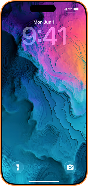Wallpaper preview on iPhone 17 Pro Max running iOS 26 - Neon Topography