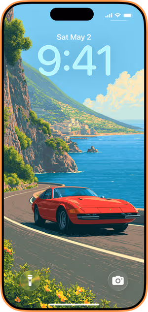 Wallpaper preview on iPhone 17 Pro Max running iOS 26 - Cliffside Red GT