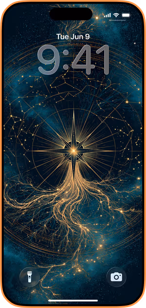 Wallpaper preview on iPhone 17 Pro Max running iOS 26 - Celestial Compass