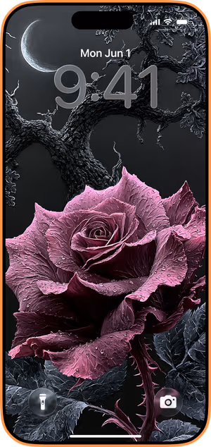 Wallpaper preview on iPhone 17 Pro Max running iOS 26 - Moonlit Rose Noir