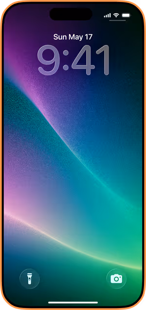 Wallpaper preview on iPhone 17 Pro Max running iOS 26 - Aurora Gradient Wave