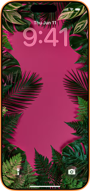 Wallpaper preview on iPhone 17 Pro Max running iOS 26 - Magenta Tropical Frame
