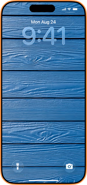 Wallpaper preview on iPhone 17 Pro Max running iOS 26 - Blue Wood Grain Texture