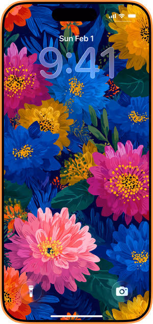 Wallpaper preview on iPhone 17 Pro Max running iOS 26 - Jewel Tone Blooms