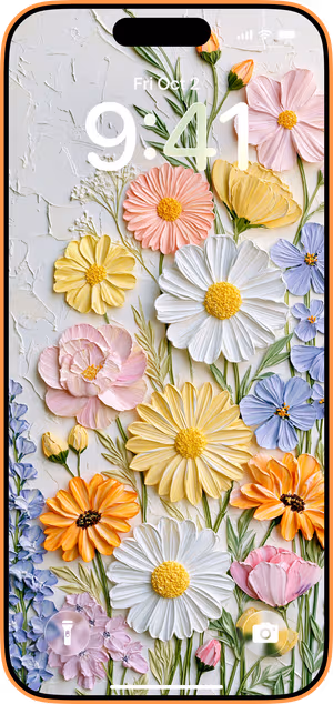 Wallpaper preview on iPhone 17 Pro Max running iOS 26 - Pastel Wildflower Relief