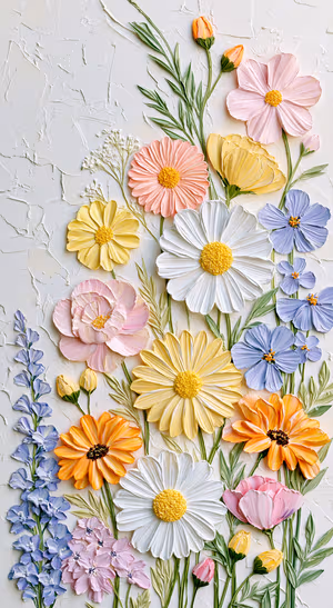 Pastel Wildflower Relief — iPhone lock screen wallpaper