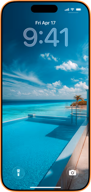 Wallpaper preview on iPhone 17 Pro Max running iOS 26 - Turquoise Infinity Pool
