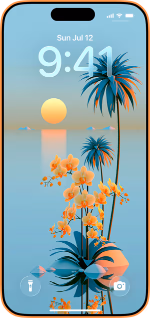 Wallpaper preview on iPhone 17 Pro Max running iOS 26 - Teal Sunset Orchids