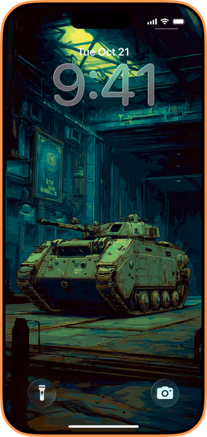 Wallpaper preview on iPhone 17 Pro Max running iOS 26 - Teal Tank Hangar