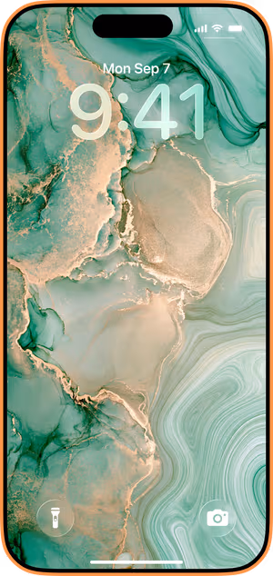 Wallpaper preview on iPhone 17 Pro Max running iOS 26 - Emerald Gold Marble