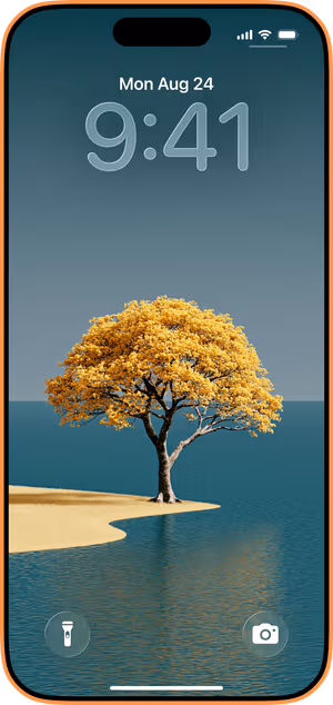 Wallpaper preview on iPhone 17 Pro Max running iOS 26 - Golden Autumn Tree