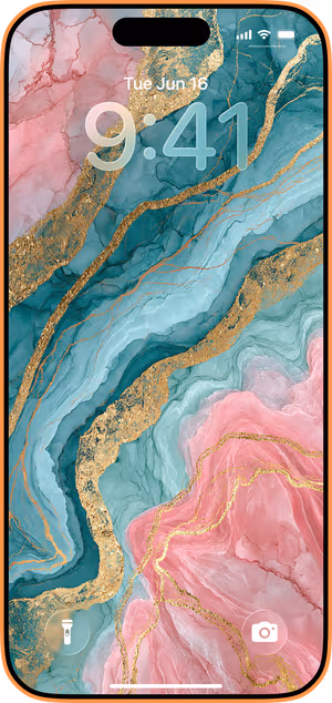 Wallpaper preview on iPhone 17 Pro Max running iOS 26 - Gold Veined Geode