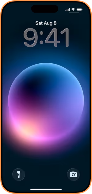 Wallpaper preview on iPhone 17 Pro Max running iOS 26 - Luminous Blue Orb