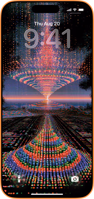 Wallpaper preview on iPhone 17 Pro Max running iOS 26 - Neon Glitch Portal