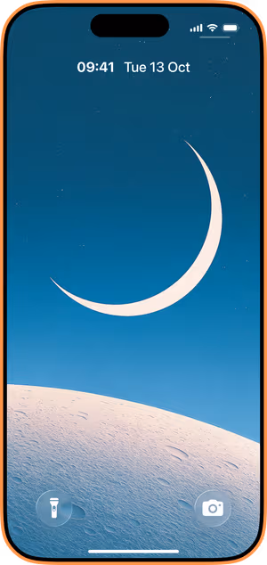 Wallpaper preview on iPhone 17 Pro Max running iOS 26 - Minimalist Crescent Moon