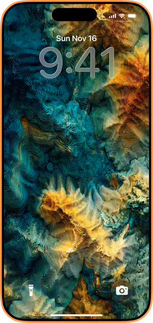 Wallpaper preview on iPhone 17 Pro Max running iOS 26 - Topographic Bloom Teal Gold
