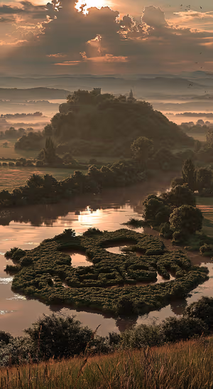 Cinematic River Valley Amber — iPhone lock screen wallpaper