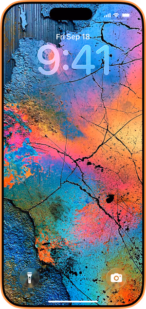 Wallpaper preview on iPhone 17 Pro Max running iOS 26 - Vibrant Cracked Color Texture