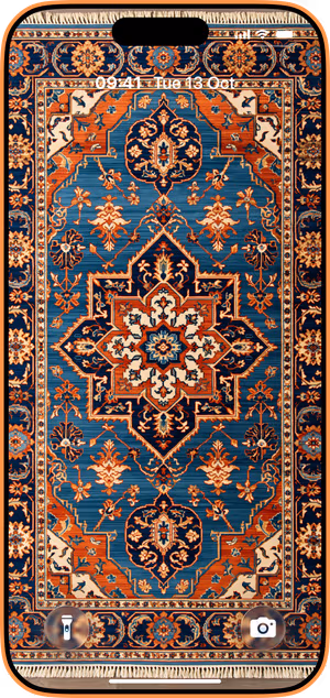 Wallpaper preview on iPhone 17 Pro Max running iOS 26 - Ornate Persian Rug