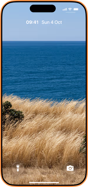 Wallpaper preview on iPhone 17 Pro Max running iOS 26 - Blue Coastal Grass Horizon
