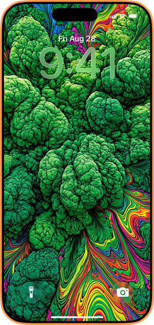 Wallpaper preview on iPhone 17 Pro Max running iOS 26 - Neon Cauliflower Marbling